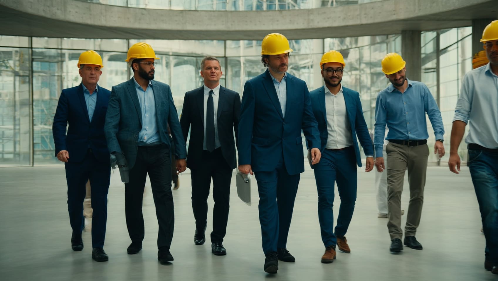 JULY Presales team touring a construction site together in hard hats